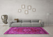 Machine Washable Medallion Pink Traditional Rug in a Living Room, wshtr518pnk