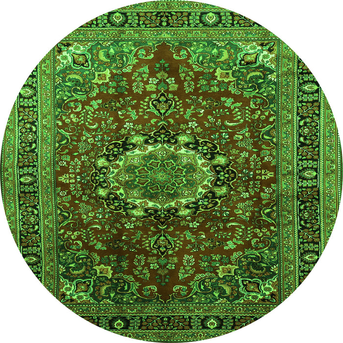 Machine Washable Medallion Green Traditional Area Rugs, wshtr518grn