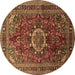 Round Medallion Brown Traditional Rug, tr518brn