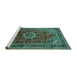 Sideview of Machine Washable Medallion Turquoise Traditional Area Rugs, wshtr518turq