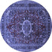 Round Machine Washable Medallion Blue Traditional Rug, wshtr518blu