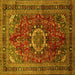 Square Machine Washable Medallion Yellow Traditional Rug, wshtr518yw