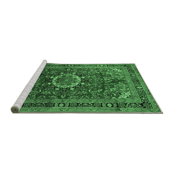 Sideview of Machine Washable Medallion Emerald Green Traditional Area Rugs, wshtr518emgrn