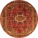 Square Medallion Orange Traditional Rug, tr518org