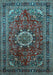 Machine Washable Medallion Light Blue Traditional Rug, wshtr518lblu