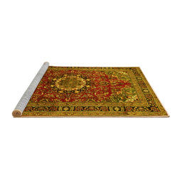 Sideview of Machine Washable Medallion Yellow Traditional Rug, wshtr518yw