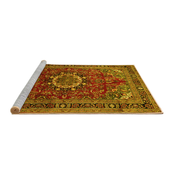 Sideview of Machine Washable Medallion Yellow Traditional Rug, wshtr518yw