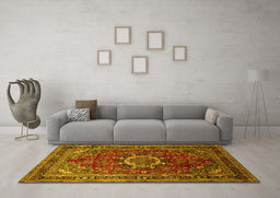 Machine Washable Medallion Yellow Traditional Rug in a Living Room, wshtr518yw