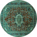 Round Machine Washable Medallion Turquoise Traditional Area Rugs, wshtr518turq