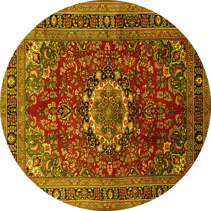 Round Medallion Yellow Traditional Rug, tr518yw