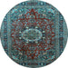 Round Machine Washable Medallion Light Blue Traditional Rug, wshtr518lblu