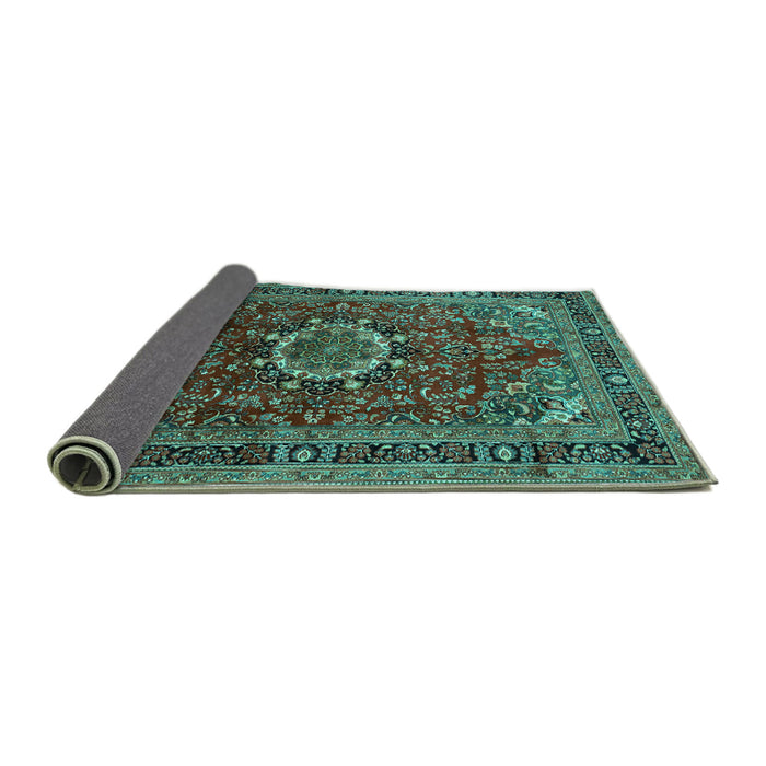 Sideview of Medallion Turquoise Traditional Rug, tr518turq
