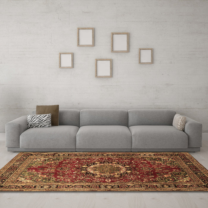 Machine Washable Medallion Brown Traditional Rug in a Living Room,, wshtr518brn