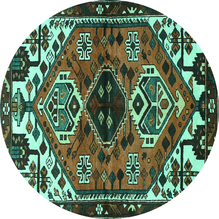 Round Persian Turquoise Traditional Rug, tr519turq
