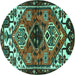 Round Machine Washable Persian Turquoise Traditional Area Rugs, wshtr519turq