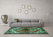 Machine Washable Persian Turquoise Traditional Area Rugs in a Living Room,, wshtr519turq