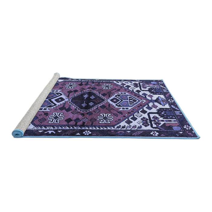 Sideview of Machine Washable Persian Blue Traditional Rug, wshtr519blu