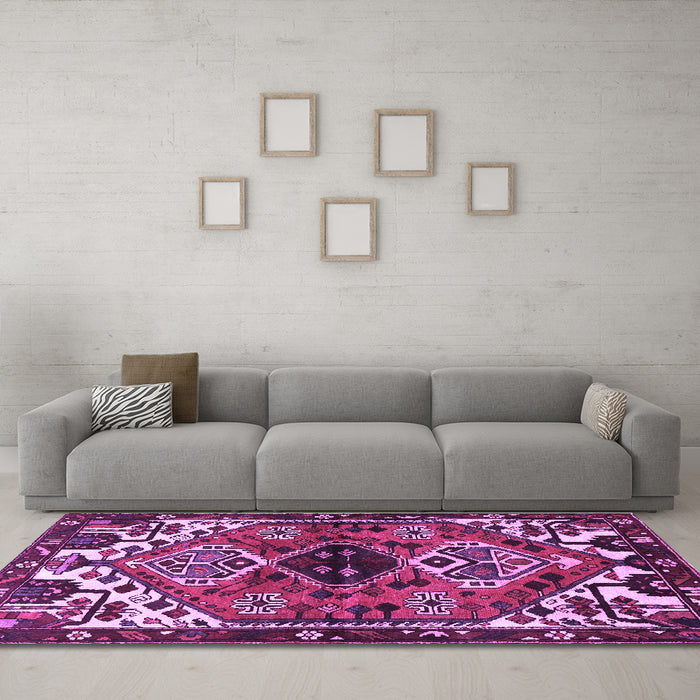 Machine Washable Persian Purple Traditional Area Rugs in a Living Room, wshtr519pur