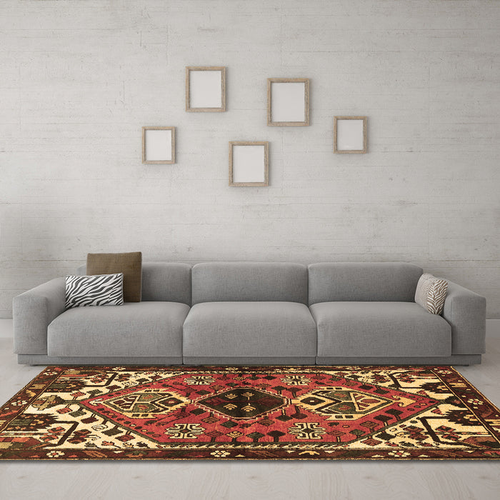 Machine Washable Persian Brown Traditional Rug in a Living Room,, wshtr519brn