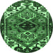 Round Persian Emerald Green Traditional Rug, tr519emgrn