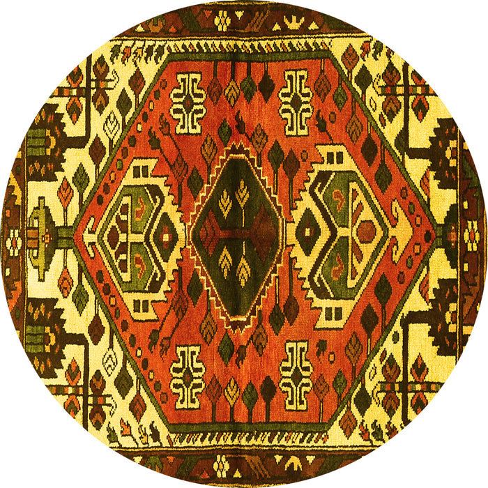 Round Persian Yellow Traditional Rug, tr519yw