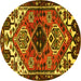 Round Persian Yellow Traditional Rug, tr519yw