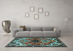 Machine Washable Persian Light Blue Traditional Rug in a Living Room, wshtr519lblu