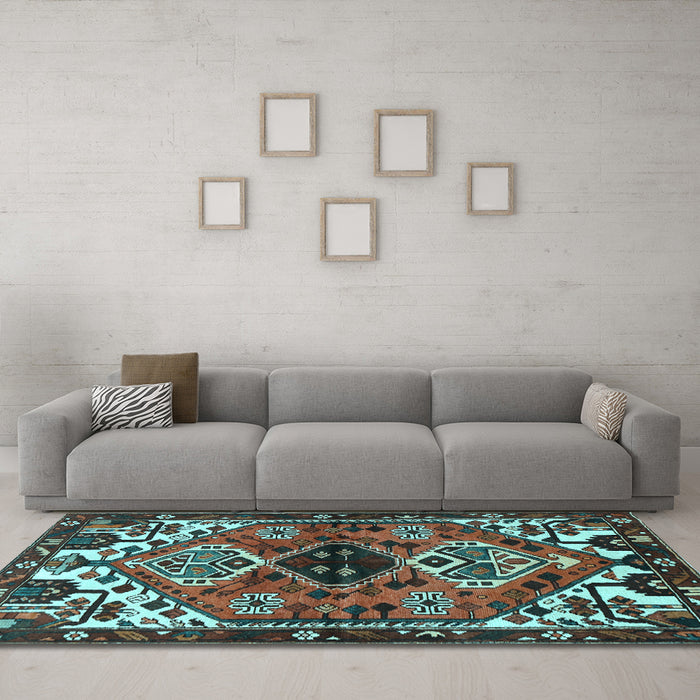 Machine Washable Persian Light Blue Traditional Rug in a Living Room, wshtr519lblu