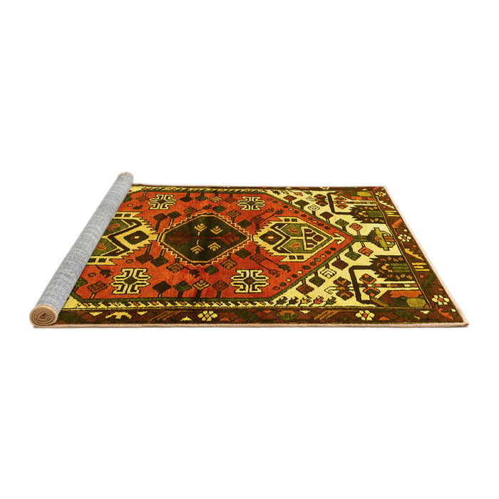 Sideview of Machine Washable Persian Yellow Traditional Rug, wshtr519yw