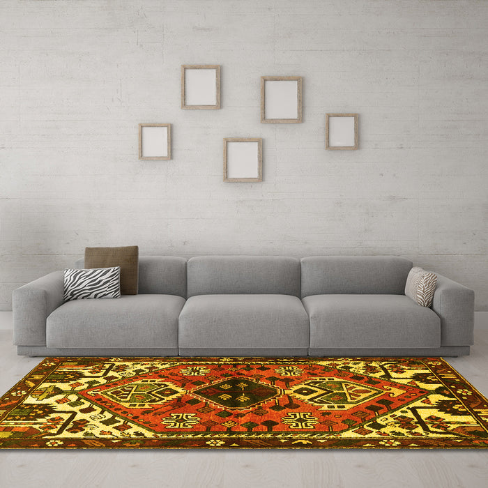 Machine Washable Persian Yellow Traditional Rug in a Living Room, wshtr519yw