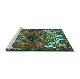 Sideview of Machine Washable Persian Turquoise Traditional Area Rugs, wshtr519turq
