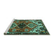 Sideview of Machine Washable Persian Turquoise Traditional Area Rugs, wshtr519turq