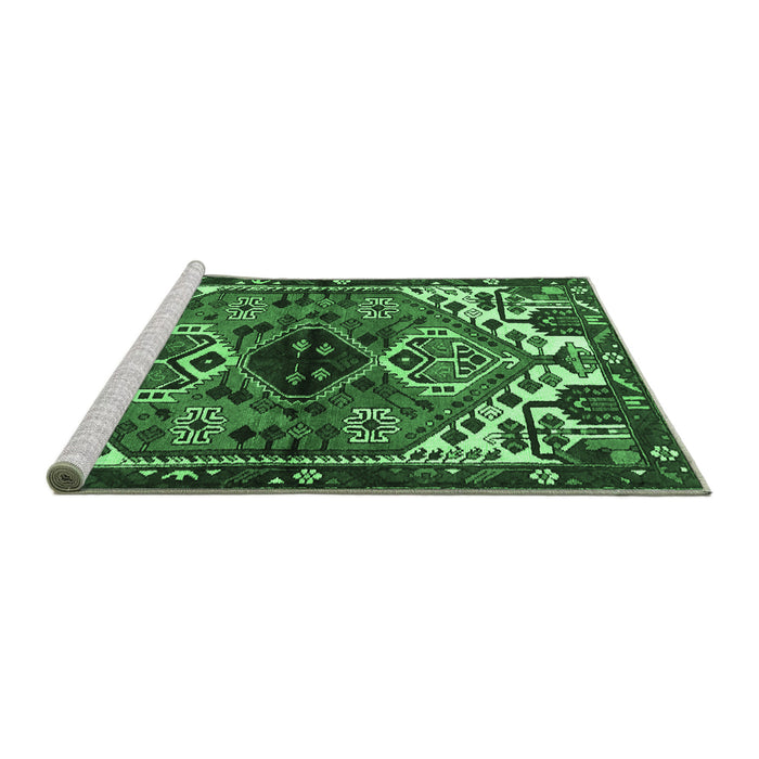 Sideview of Machine Washable Persian Emerald Green Traditional Area Rugs, wshtr519emgrn