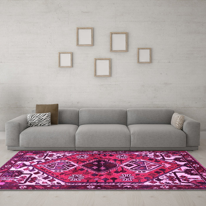 Machine Washable Persian Pink Traditional Rug in a Living Room, wshtr519pnk