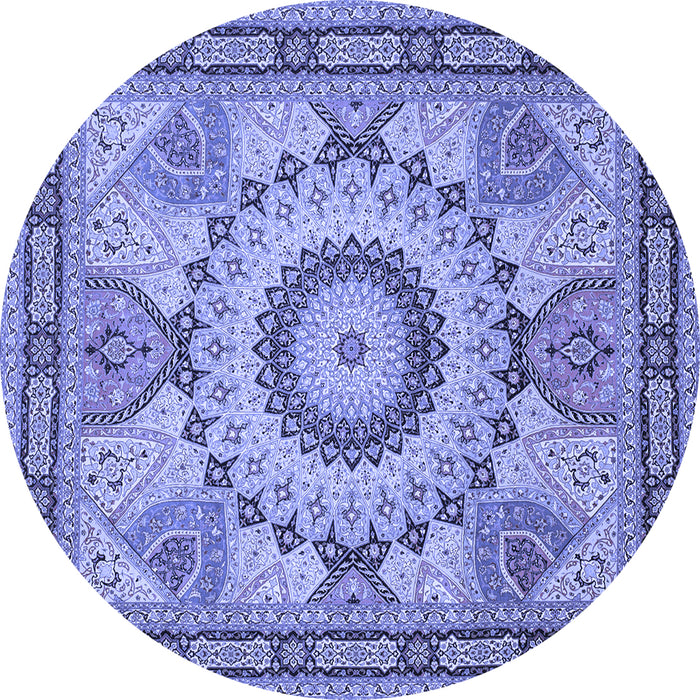 Round Machine Washable Medallion Blue Traditional Rug, wshtr51blu