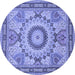 Round Machine Washable Medallion Blue Traditional Rug, wshtr51blu