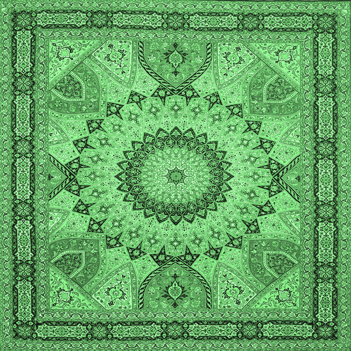 Square Machine Washable Medallion Emerald Green Traditional Area Rugs, wshtr51emgrn
