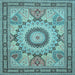 Square Machine Washable Medallion Light Blue Traditional Rug, wshtr51lblu