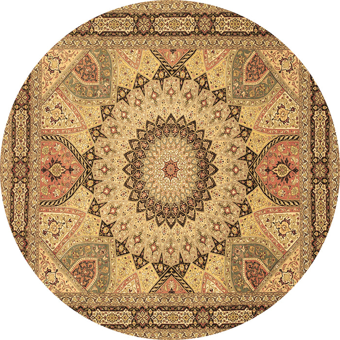 Round Machine Washable Medallion Brown Traditional Rug, wshtr51brn