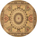 Round Machine Washable Medallion Brown Traditional Rug, wshtr51brn