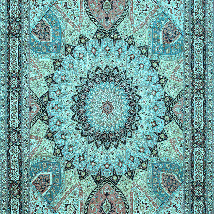Machine Washable Medallion Light Blue Traditional Rug, wshtr51lblu