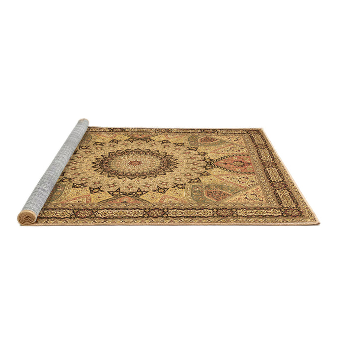 Sideview of Machine Washable Medallion Brown Traditional Rug, wshtr51brn