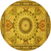 Round Machine Washable Medallion Yellow Traditional Rug, wshtr51yw