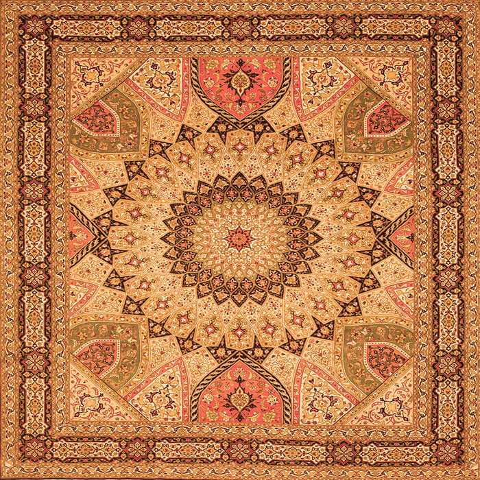 Round Machine Washable Medallion Orange Traditional Area Rugs, wshtr51org