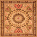 Round Machine Washable Medallion Orange Traditional Area Rugs, wshtr51org