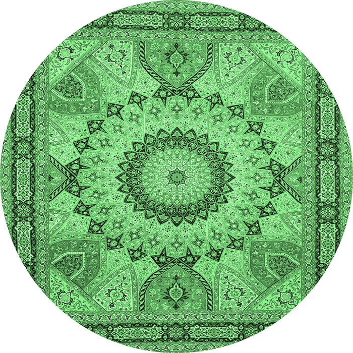 Round Machine Washable Medallion Emerald Green Traditional Area Rugs, wshtr51emgrn