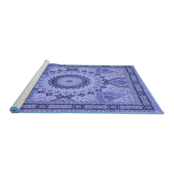 Sideview of Machine Washable Medallion Blue Traditional Rug, wshtr51blu
