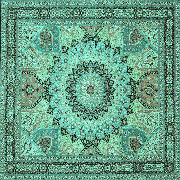 Square Medallion Turquoise Traditional Rug, tr51turq