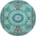 Round Medallion Light Blue Traditional Rug, tr51lblu