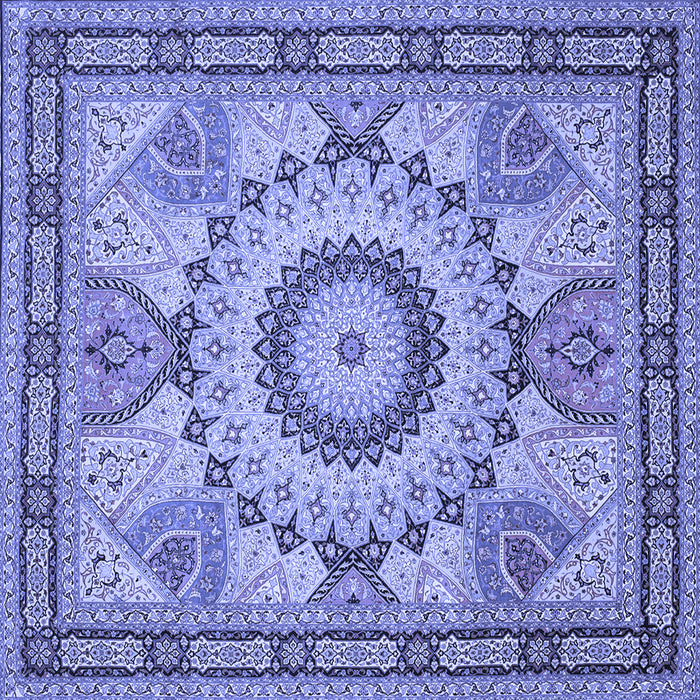 Square Machine Washable Medallion Blue Traditional Rug, wshtr51blu